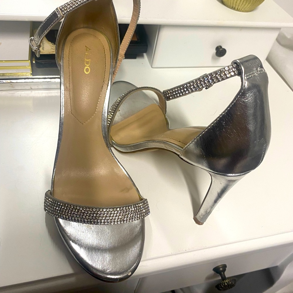 Silver strappy heels